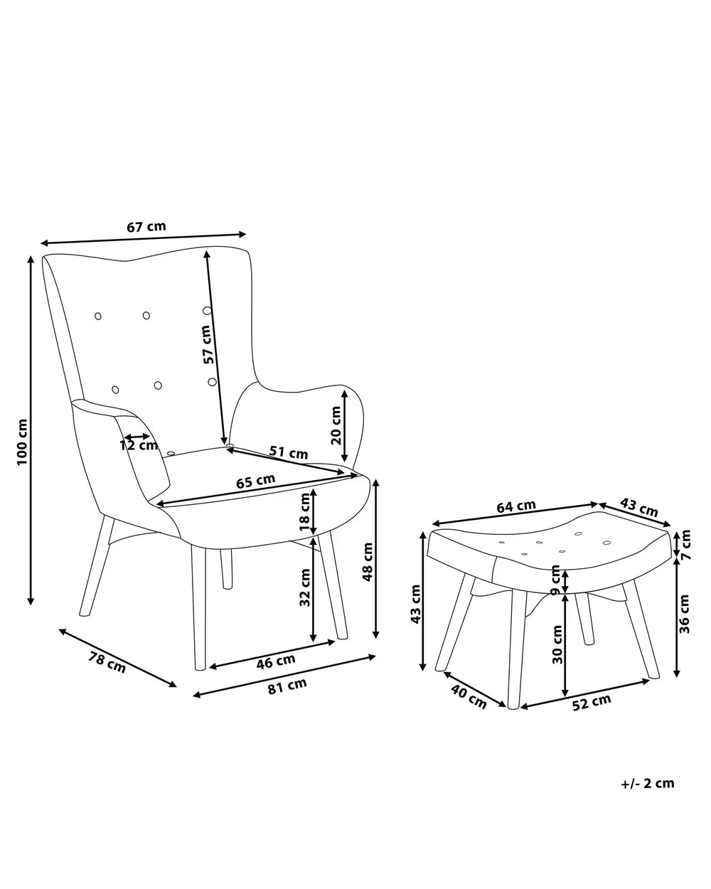 Wingback Chair with Footstool Boucle Off-White Zianah