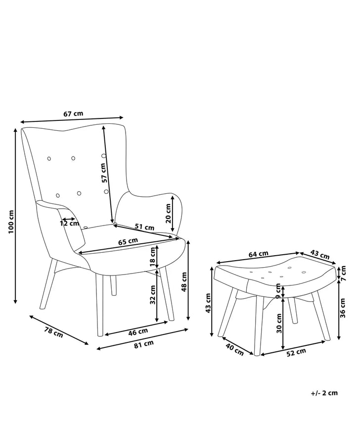 Wingback Chair with Footstool Boucle Off-White Zianah