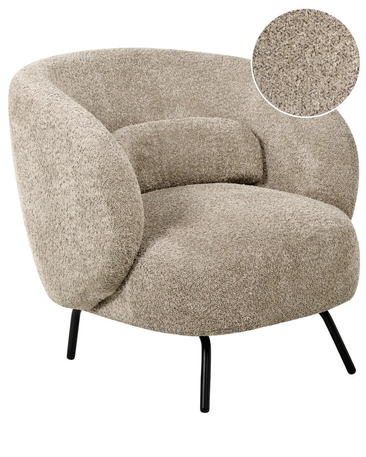 Beige armchair with a close-up of the fabric texture on a white background