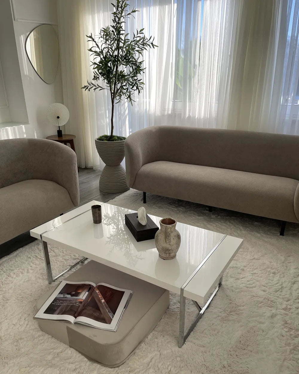 Sofa 2 Seater Fabric Taupe Liora