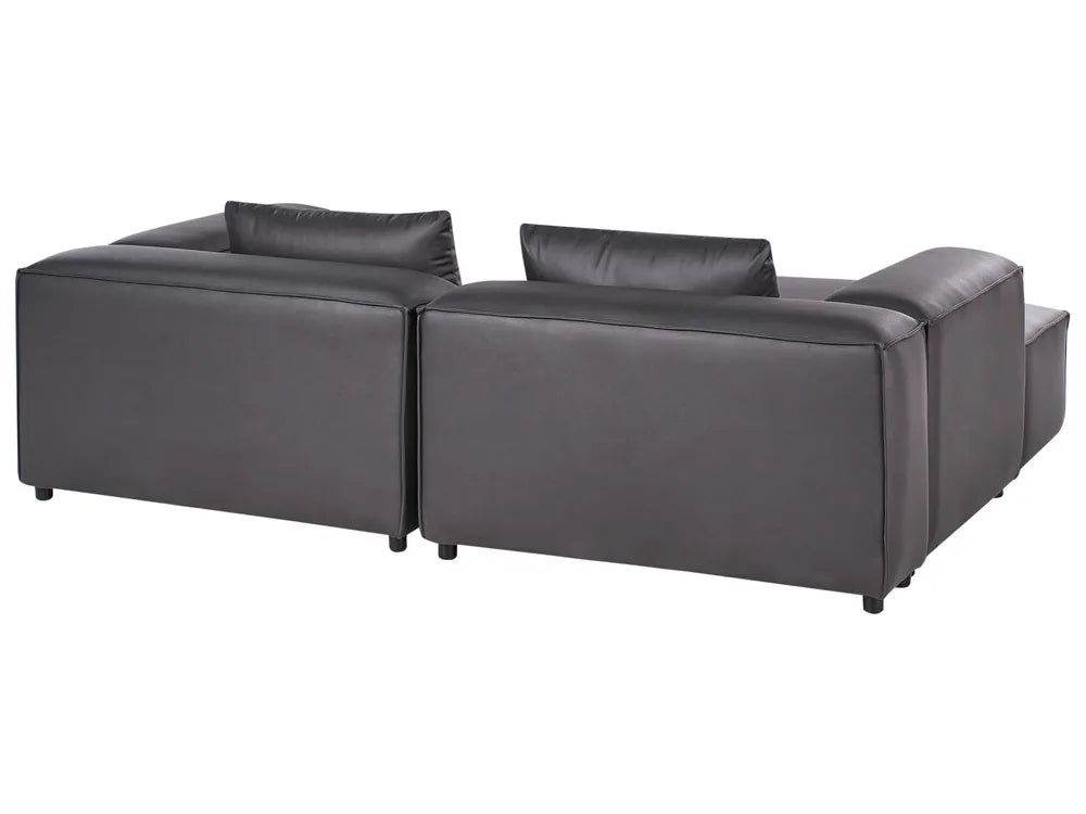 Modular Corner Sofa 3 Seater Faux Leather Black with Ottoman Right Hand Nova