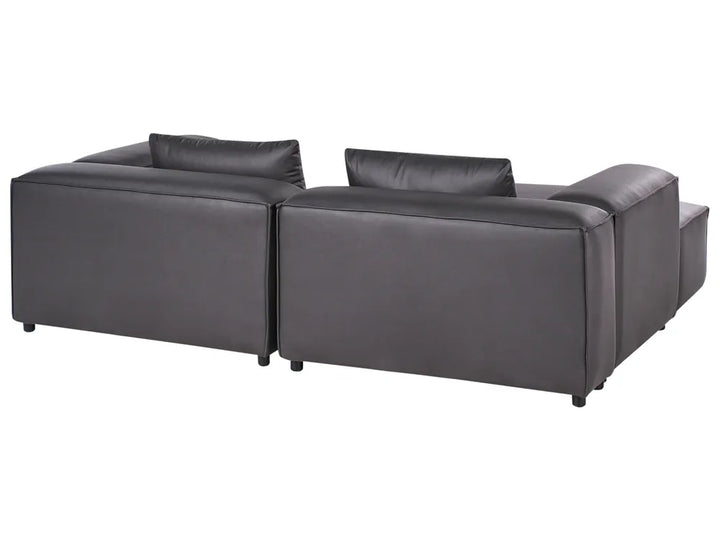 Modular Corner Sofa 3 Seater Faux Leather Black with Ottoman Right Hand Nova