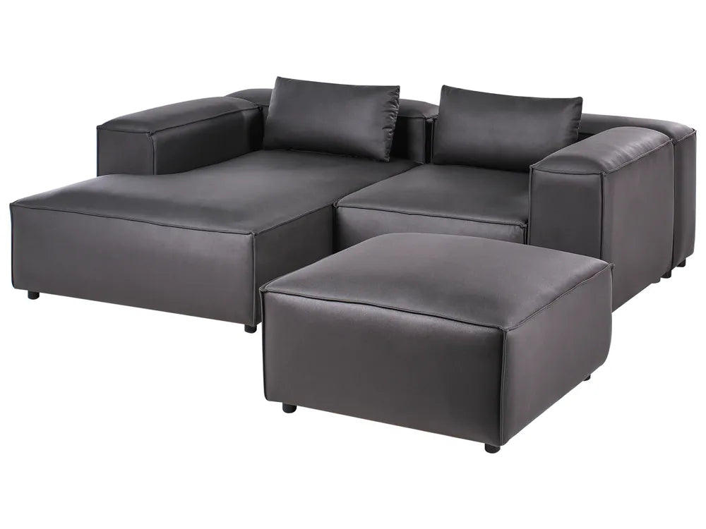 Modular Corner Sofa 3 Seater Faux Leather Black with Ottoman Right Hand Nova