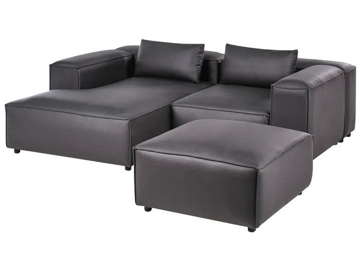 Modular Corner Sofa 3 Seater Faux Leather Black with Ottoman Right Hand Nova