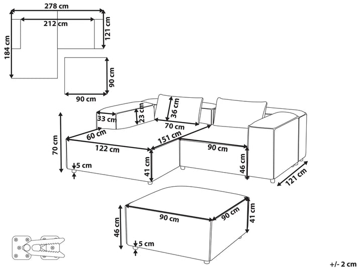 Modular Corner Sofa 3 Seater Faux Leather Black with Ottoman Right Hand Nova