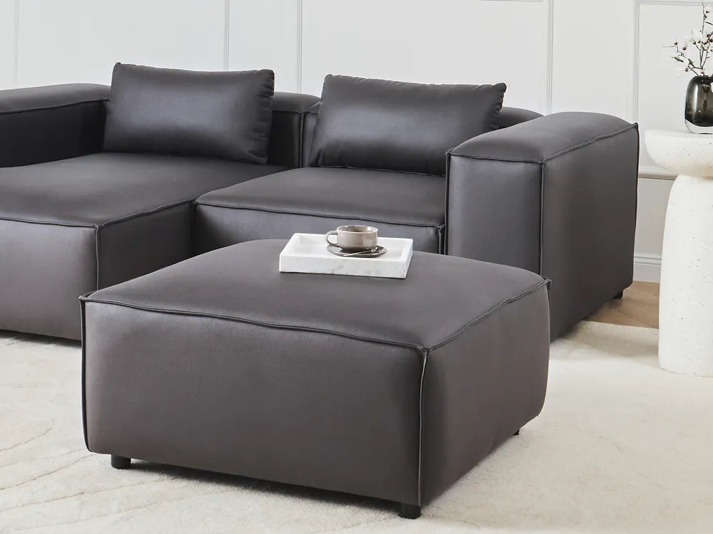 Modular Corner Sofa 3 Seater Faux Leather Black with Ottoman Right Hand Nova