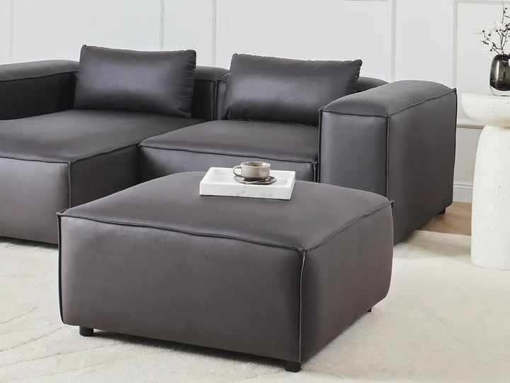 Modular Corner Sofa 3 Seater Faux Leather Black with Ottoman Right Hand Nova