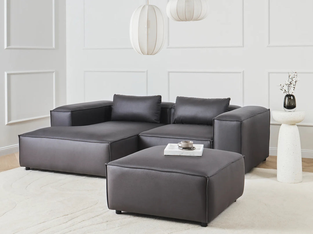 Gray sectional sofa with ottoman
