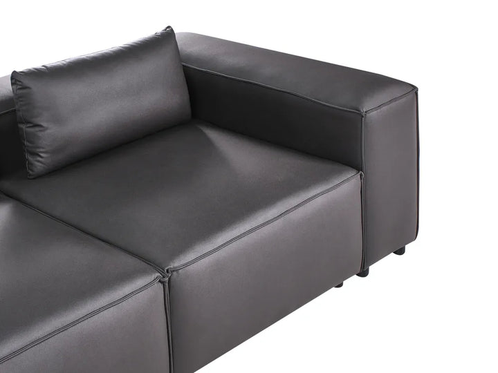 Modular Corner Sofa 3 Seater Faux Leather Black with Ottoman Right Hand Nova