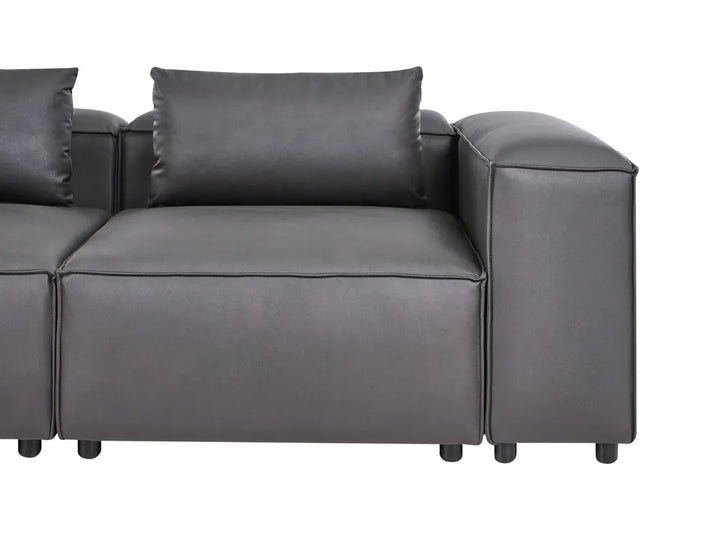 Modular Corner Sofa 3 Seater Faux Leather Black with Ottoman Right Hand Nova
