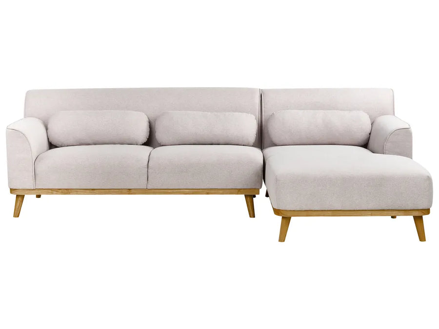 Left-hand 3-seater corner sofa in light grey fabric