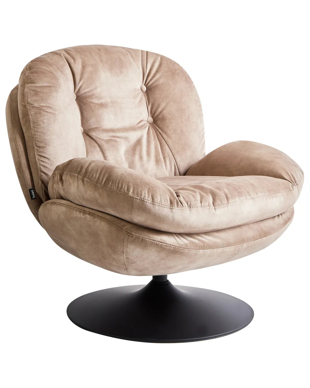 Beige swivel chair with a black base on a white background