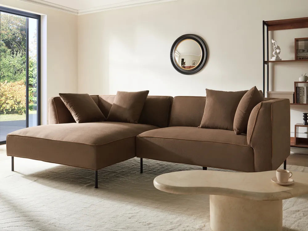 Corner Sofa 3 Seater Fabric Brown Right Hand Danva