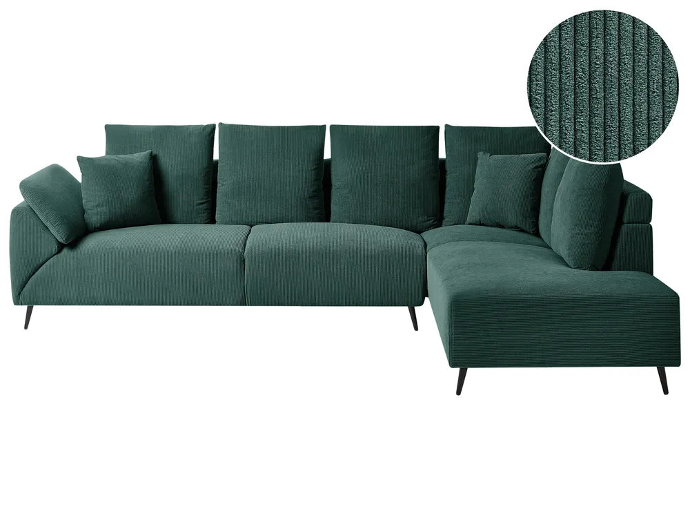 Corner Sofa 4 Seater Corduroy Dark Green Left Hand Flexa