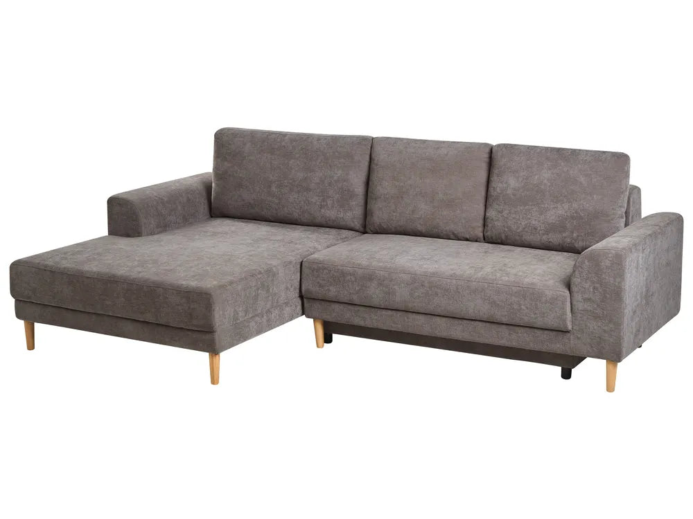 Corner Sofa Bed 3 Seater Chenille Taupe Right Hand Keshvi