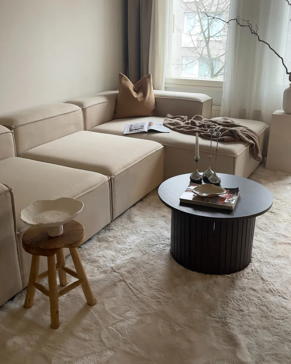 Modular Corner Sofa 4 Seater Fabric Beige Left Hand Oakham