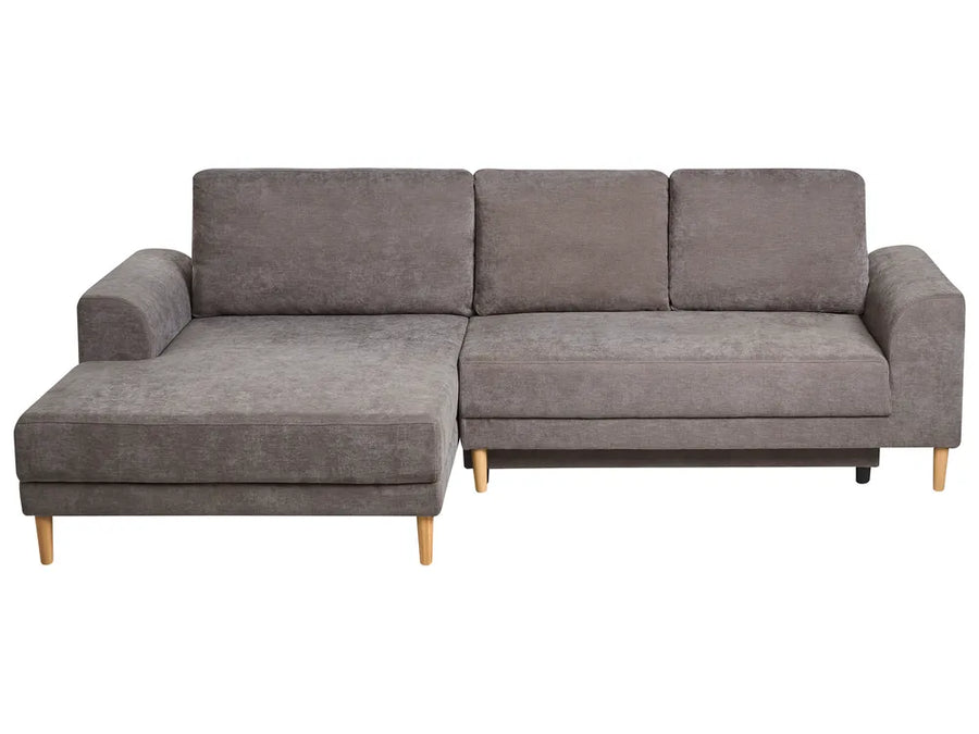 Right-hand 3-seater chenille corner sofa bed in taupe with storage