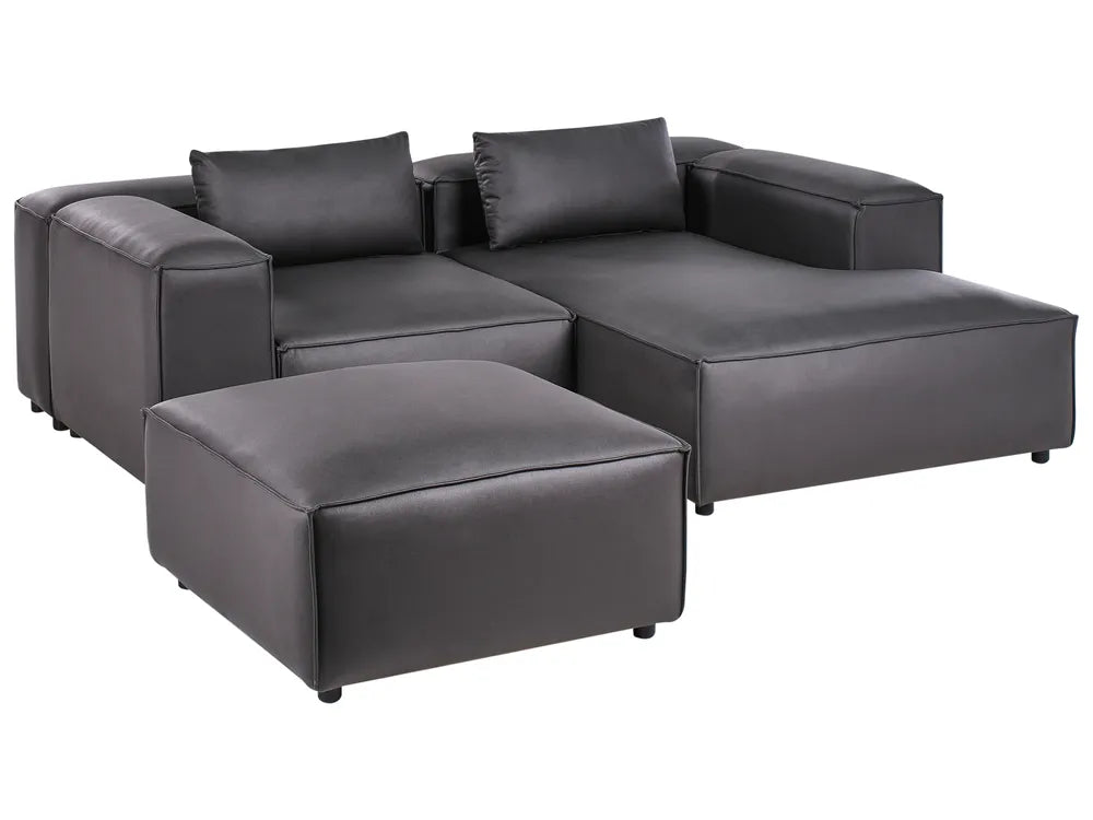 Modular Corner Sofa 3 Seater Faux Leather Black with Ottoman Left Hand Nova