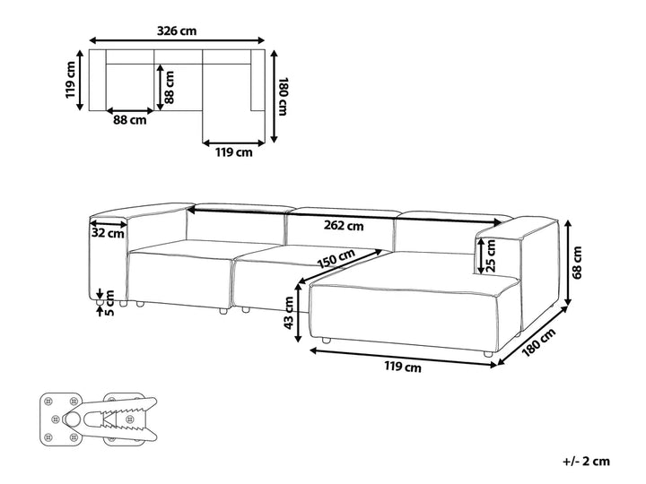 Modular Corner Sofa 4 Seater Fabric Beige Left Hand Oakham