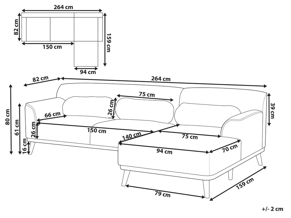 Corner Sofa 3 Seater Fabric Light Grey Left Hand Arvo