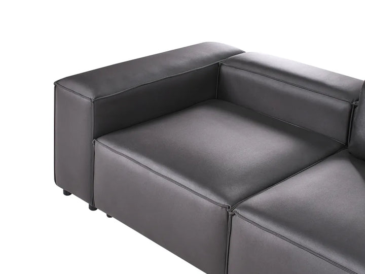 Modular Corner Sofa 3 Seater Faux Leather Black with Ottoman Left Hand Nova