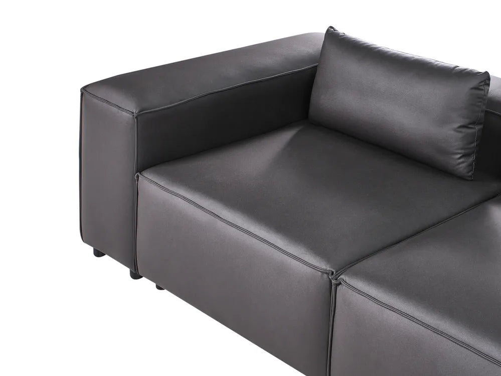 Modular Corner Sofa 3 Seater Faux Leather Black with Ottoman Left Hand Nova