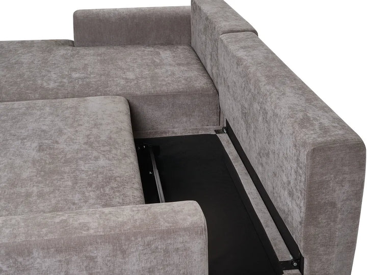 Corner Sofa Bed 3 Seater Chenille Taupe Right Hand Keshvi