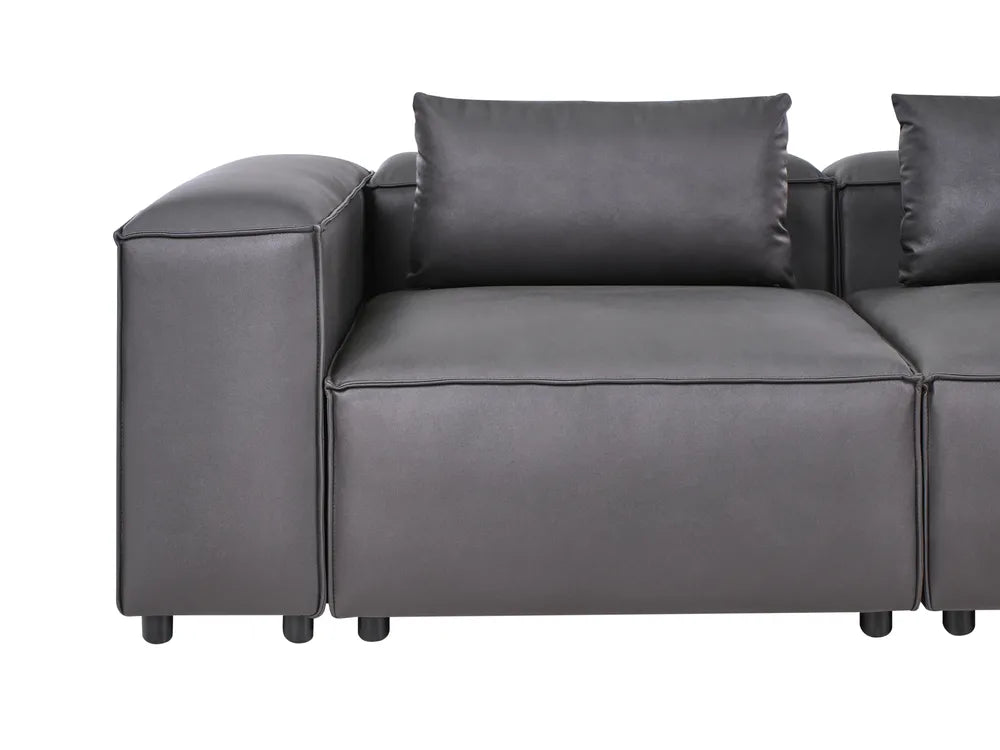 Modular Corner Sofa 3 Seater Faux Leather Black with Ottoman Left Hand Nova