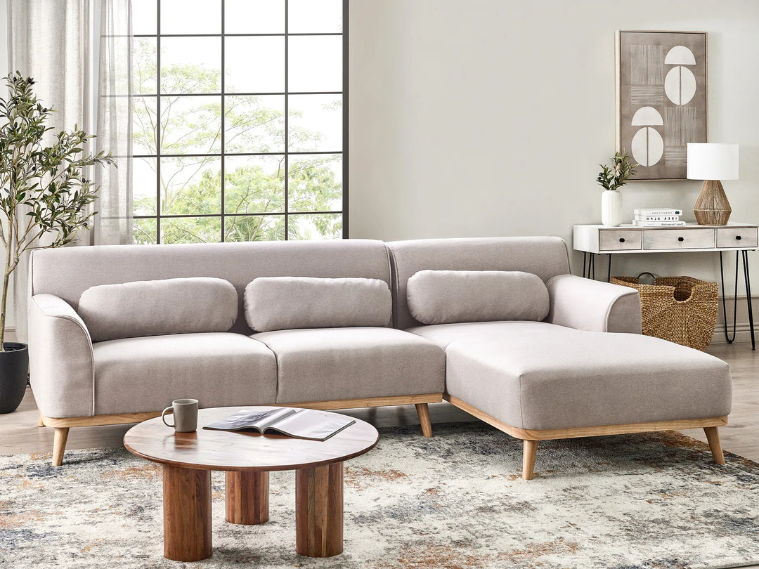 Light grey fabric corner sofa, left-hand layout