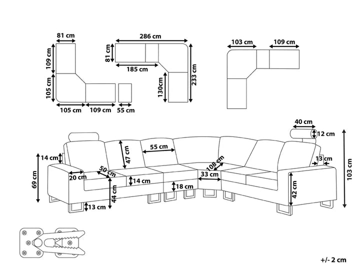 Corner Sofa 6 Seater Leather Light Beige Left Hand Maelina
