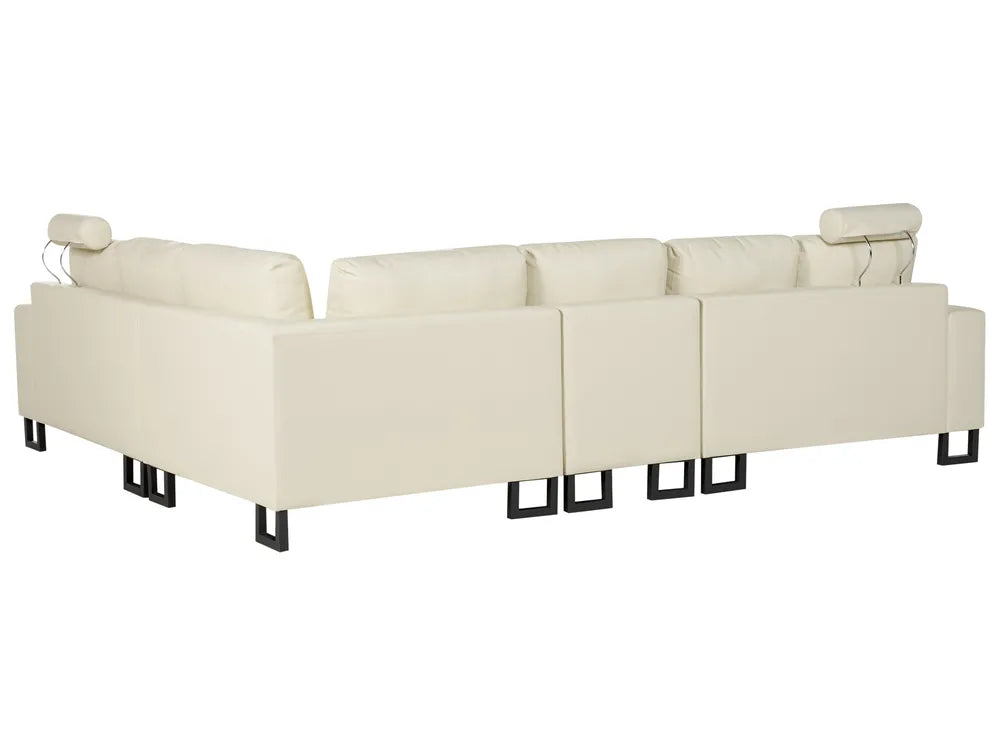 Corner Sofa 6 Seater Leather Light Beige Left Hand Maelina