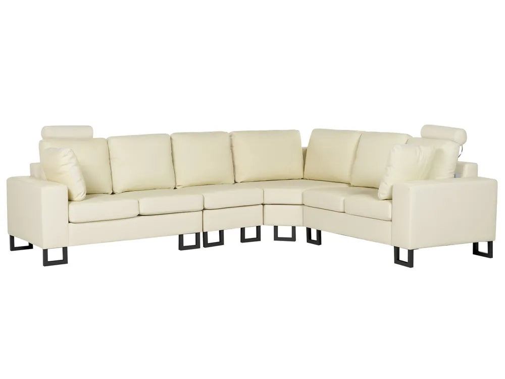 6‑seater cream leather L‑shaped corner sofa with genuine leather upholstery and sleek style