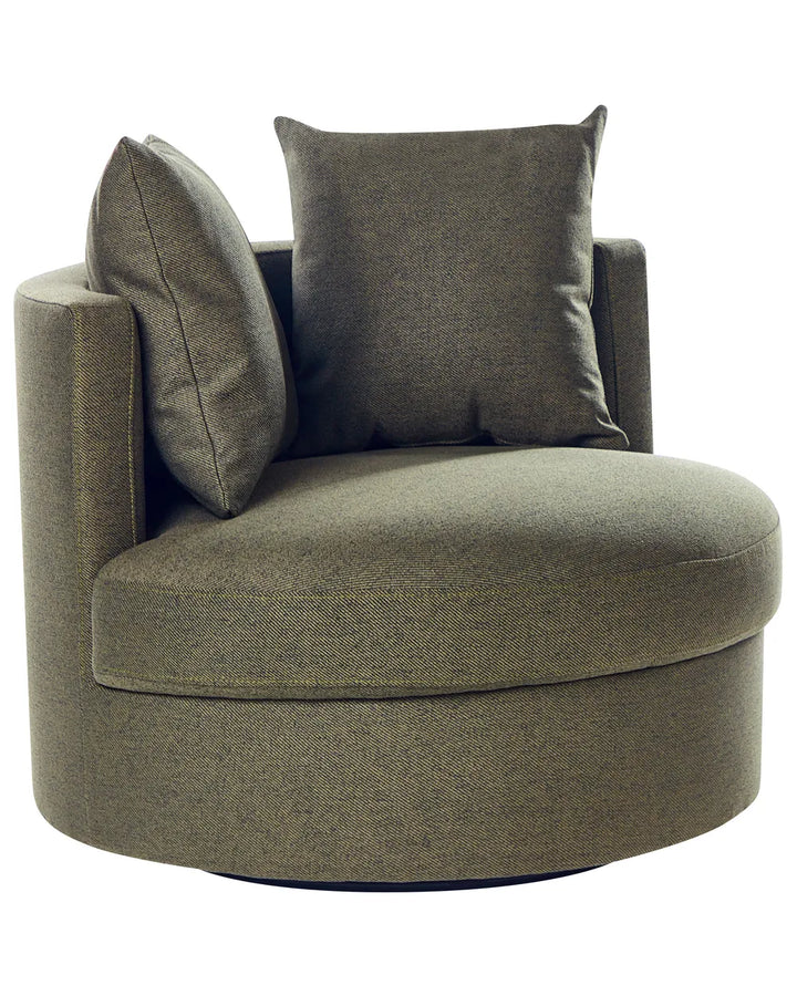 Green swivel chair with cushions on a white background