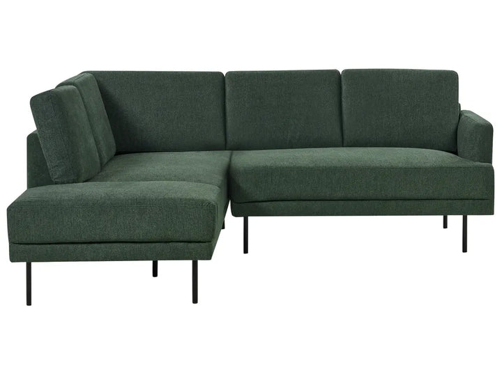 Right-hand 4-seater corner sofa in dark green fabric