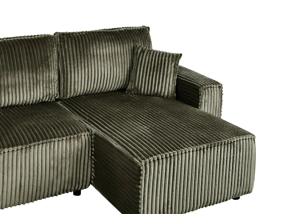 Corner Sofa Bed 3 Seater Corduroy Green with Storage Left Hand Middale