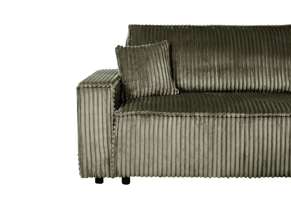 Corner Sofa Bed 3 Seater Corduroy Green with Storage Left Hand Middale