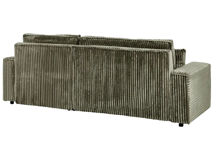 Corner Sofa Bed 3 Seater Corduroy Green with Storage Left Hand Middale