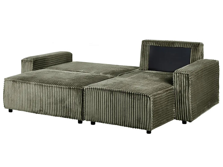 Corner Sofa Bed 3 Seater Corduroy Green with Storage Left Hand Middale