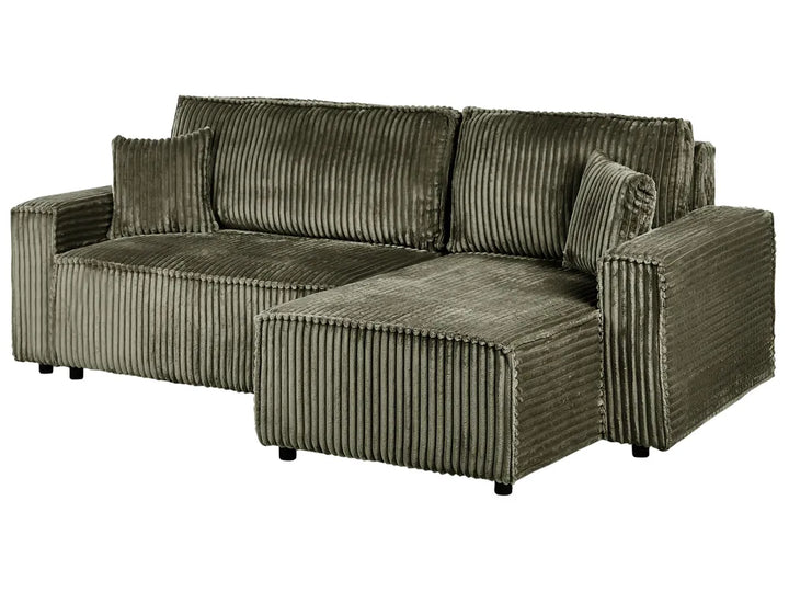 Corner Sofa Bed 3 Seater Corduroy Green with Storage Left Hand Middale