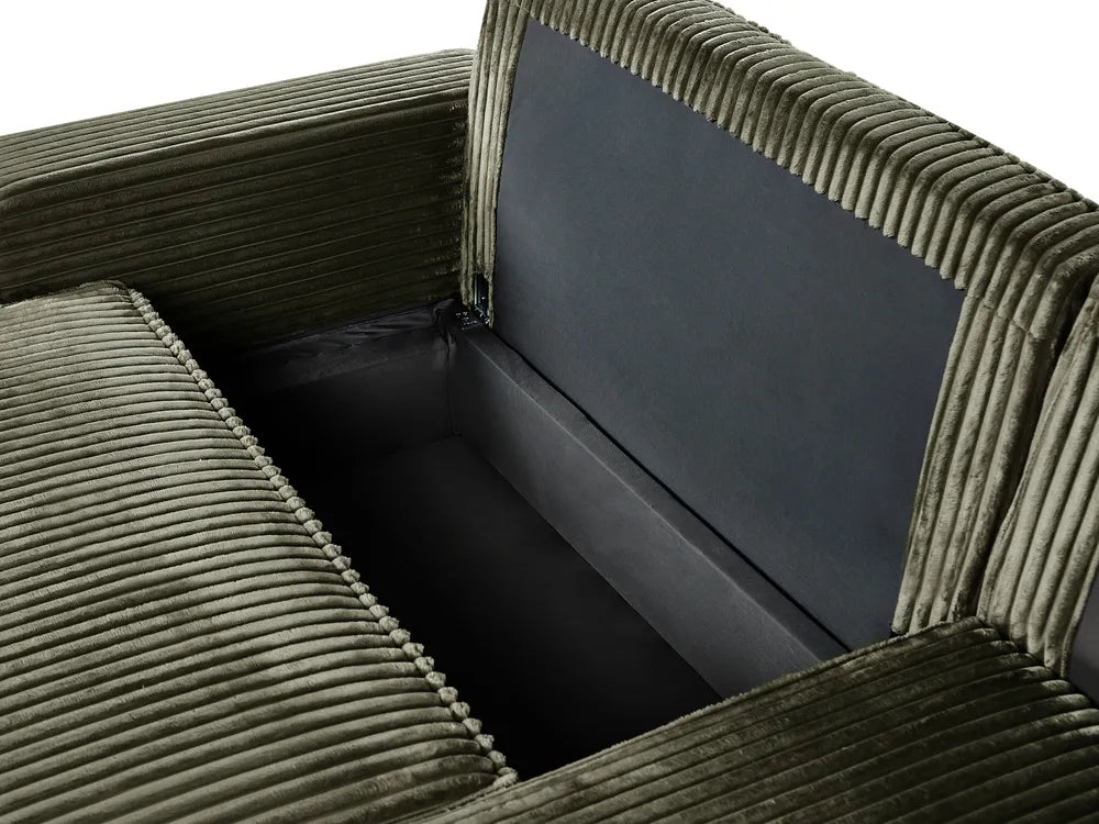 Corner Sofa Bed 3 Seater Corduroy Green with Storage Left Hand Middale