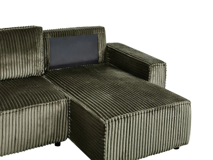 Corner Sofa Bed 3 Seater Corduroy Green with Storage Left Hand Middale