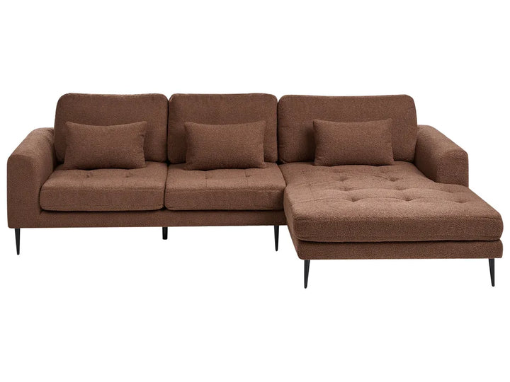 Left-hand 3‑seater corner sofa in brown bouclé