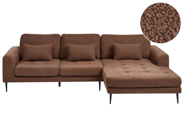 Corner Sofa 3 Seater Boucle Brown Left Hand Weller