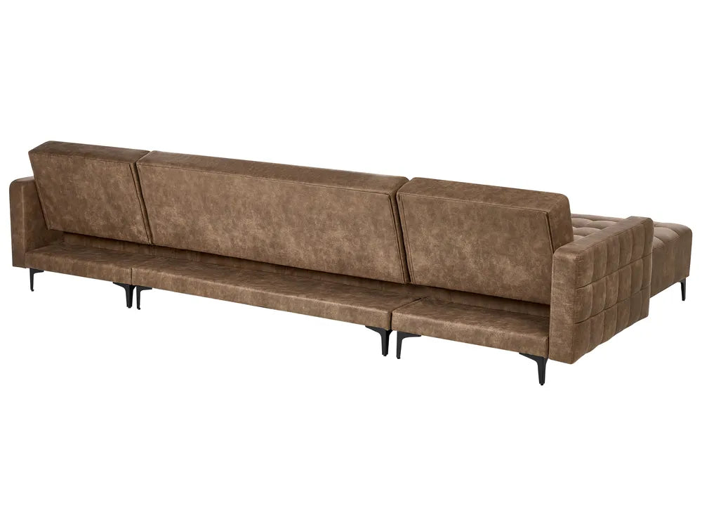 Modular U-Shape Sofa Bed 5 Seater Faux Leather Brown Denby