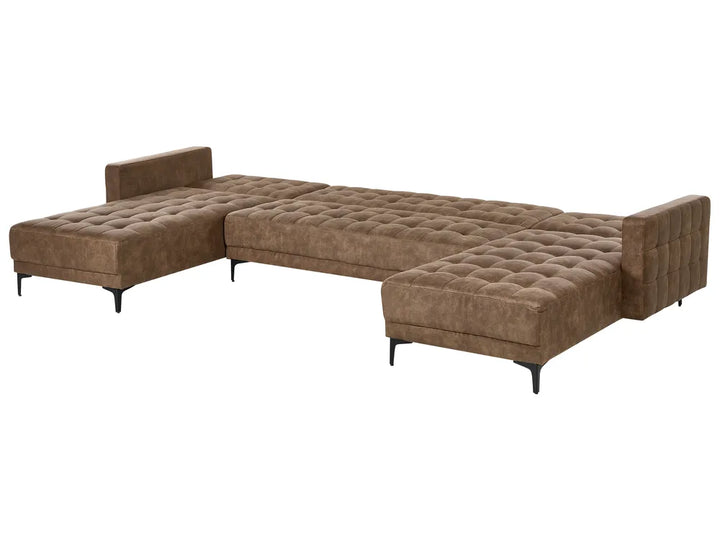 Modular U-Shape Sofa Bed 5 Seater Faux Leather Brown Denby