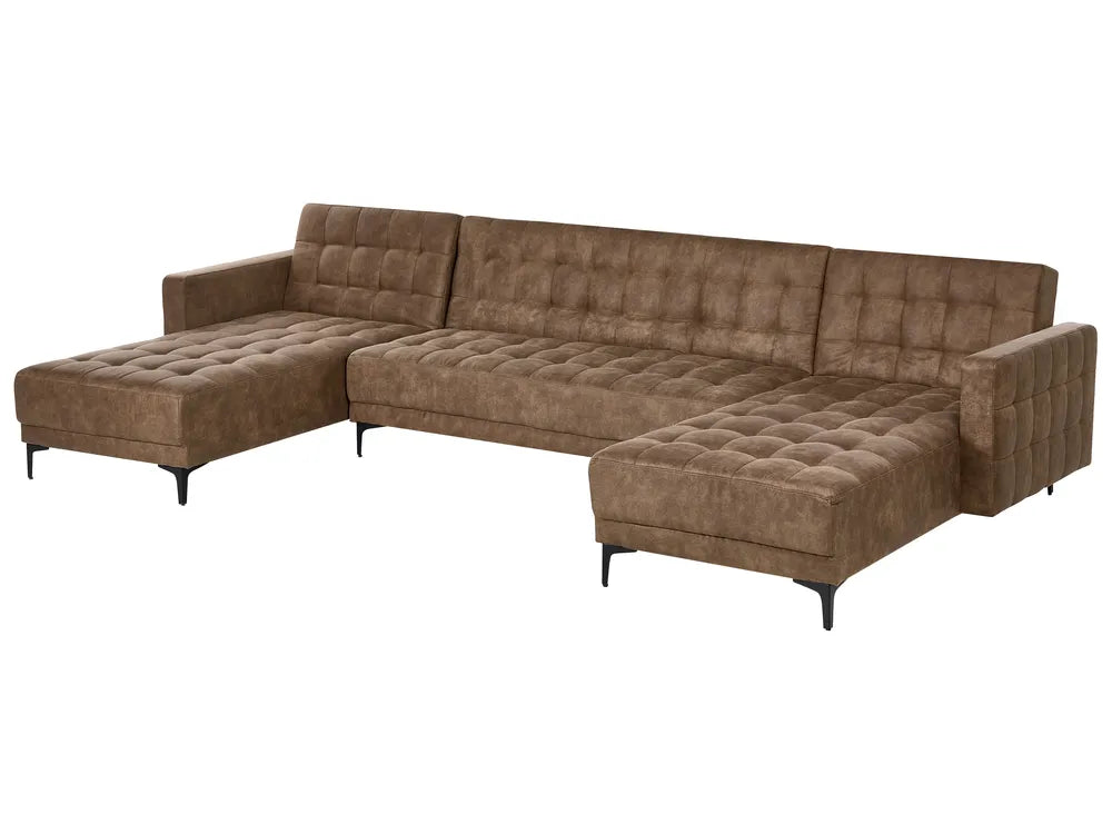 Modular U-Shape Sofa Bed 5 Seater Faux Leather Brown Denby