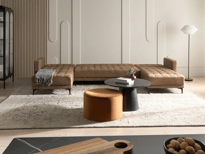 Modular U-Shape Sofa Bed 5 Seater Faux Leather Brown Denby