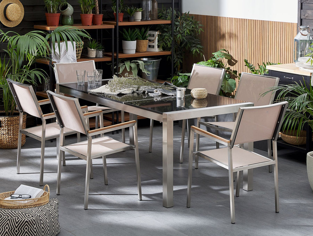Grosseto Garden Dining Table 180 cm 90 cm Polished Granite Black