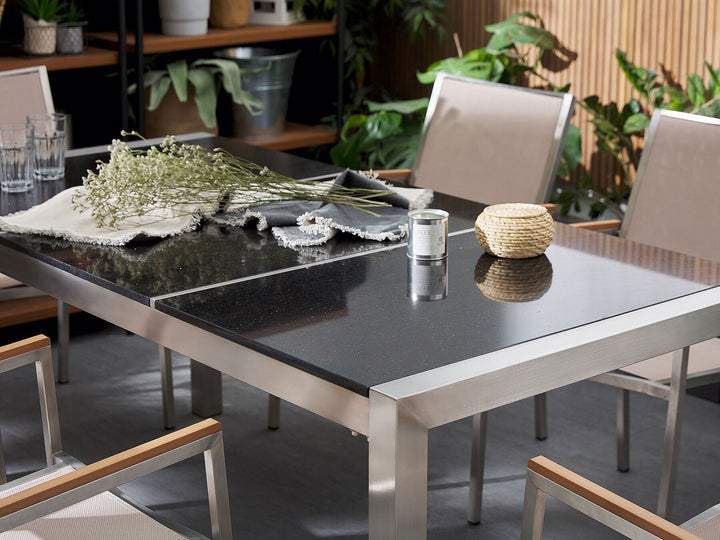 Grosseto Garden Dining Table 180 cm 90 cm Polished Granite Black