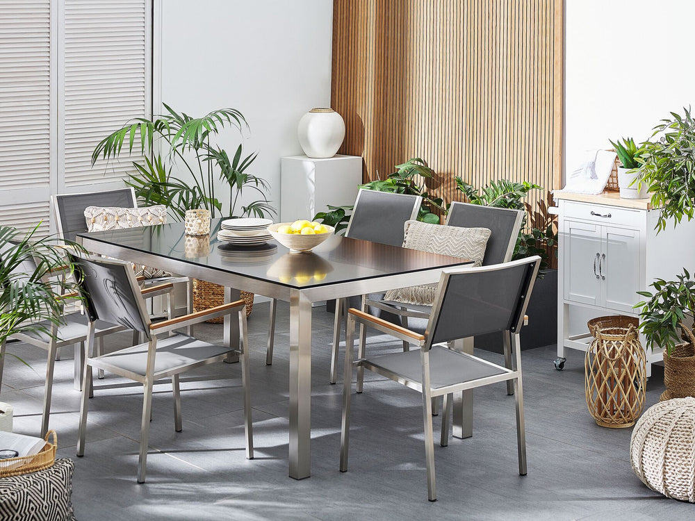 Grosseto Garden Dining Table 180 cm 90 cm Polished Granite Black